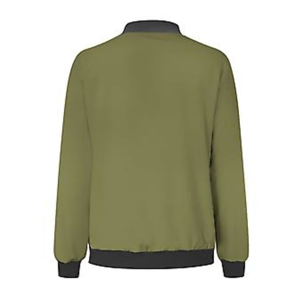 Damjacka, Lättvikts Zip Up Casual Bomberjacka, Ståuppkrage, Kort Ytterplagg, Toppar, XL, Armég Grön