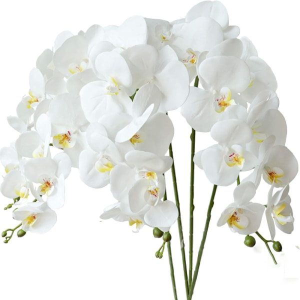 4 st Artificiell Phalaenopsis Orchid Vita Blommor 70cm med Arti