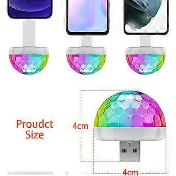 Mini diskokuglelampe USB, diskokugle LED-festlampe stemmestyret diskofestlys musikstyret diskolys effekter diskolys til børn