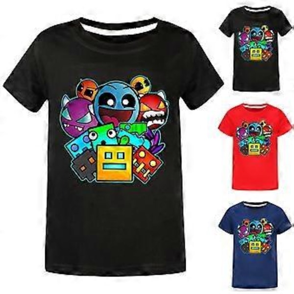 Geometry Dash Tryckt Barn T-shirt Spel Fans Pojkar Flickor Cool Kortärmad Tee Toppar (13-14 År Svart)