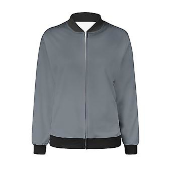 Damjacka, Lättvikts Zip Up Casual Bomberjacka, Ståuppkrage, Kort Ytterplagg, Toppar, L Grå