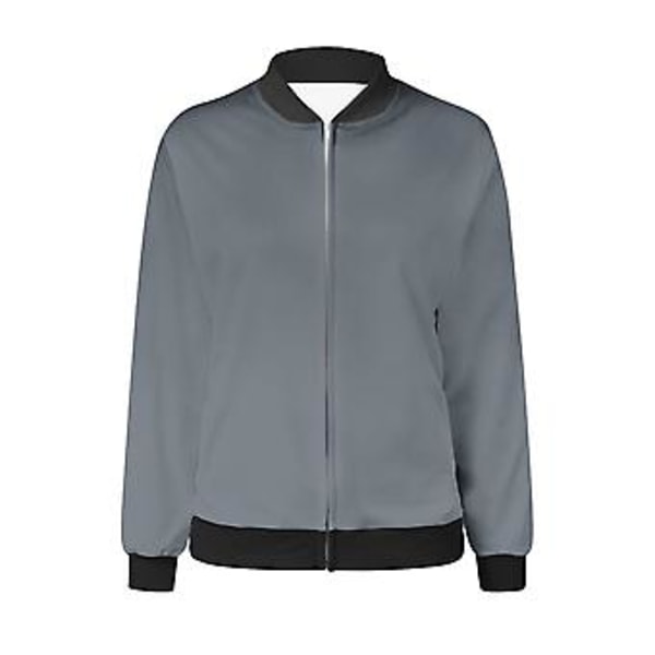 Damjacka, Lättvikts Zip Up Casual Bomberjacka, Ståuppkrage, Kort Ytterplagg, Toppar, XXL, Grå