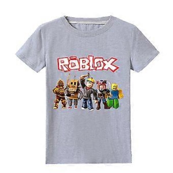 Roblox-painatettu lasten poikien lyhythihainen T-paita kesäpaita pyöreäkaulainen yläosa (5-6 vuotta harmaa)