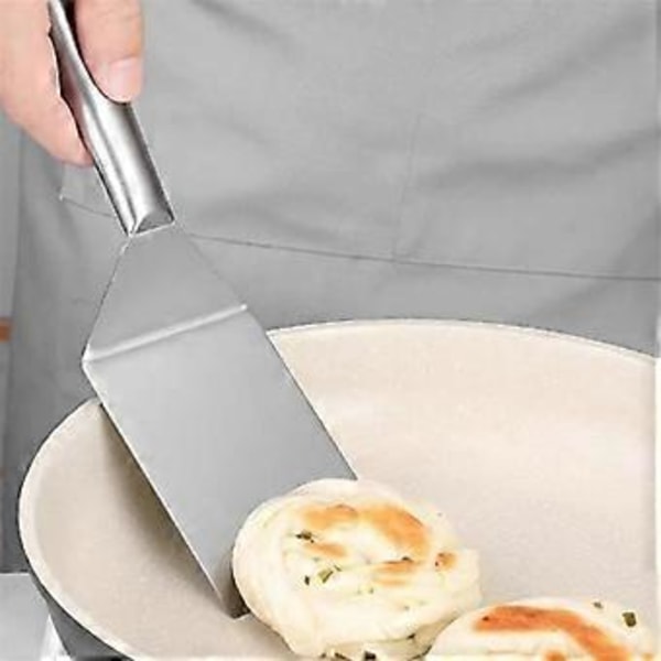 Spatel i rustfritt stål, flat spatel, stor fiskespatel, grillspatel, grillspatel, stekebordsskrape, biffspatel, pannekake B