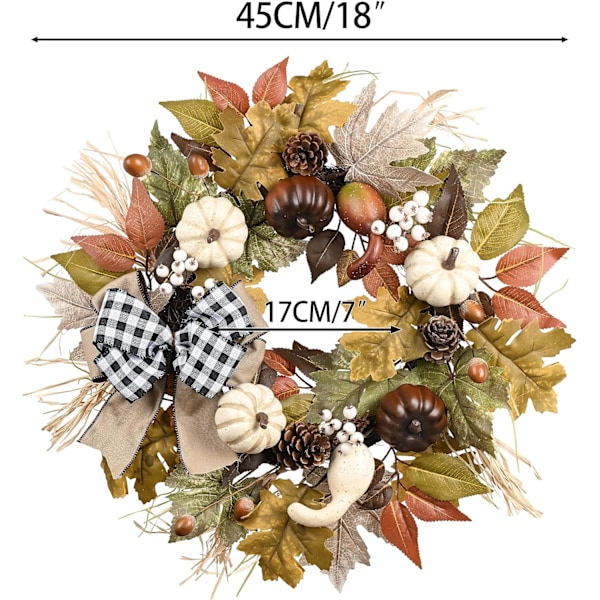 18\"/45cm Efterårsdørkrans, Kunstig Efterår Thanksgiving Doo