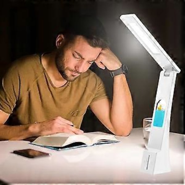 Bærbar lysterapi lampe, justerbar arm og foldbart design, smart touch-kontakt dæmpbar bordlampe med genopladeligt batteri til hjemmekontor