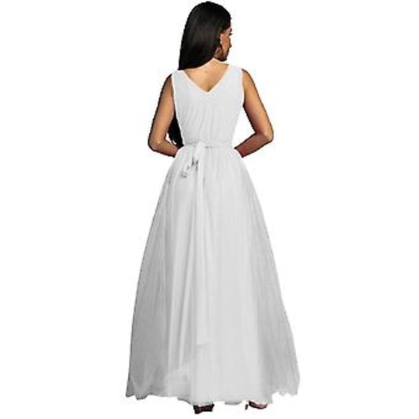 Dame V-hals Brudepike Bryllup Maxi Kjole Dame Ballkjole Aften Cocktail Party Splitt Lange Kjoler Beste Gave (S Hvit)