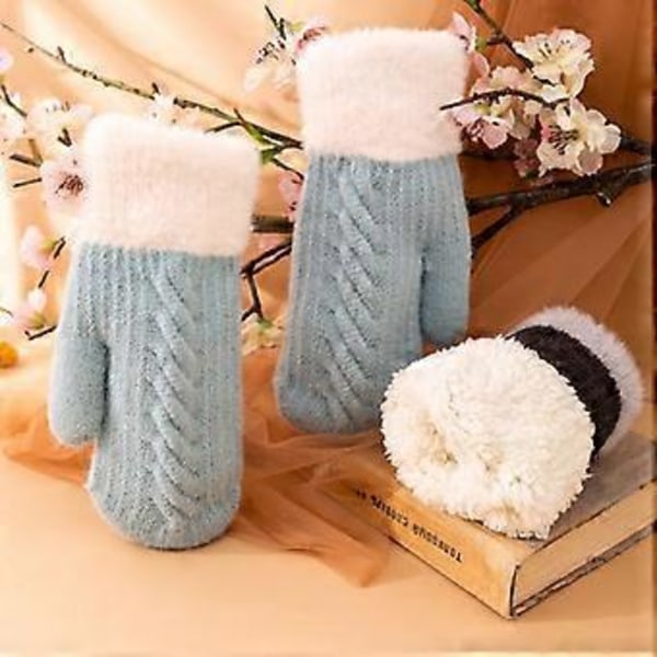 Vinter Fløjlshandsker Moderne Twist Strikkede Varme Fortykkede Cashmere Dame Luffer