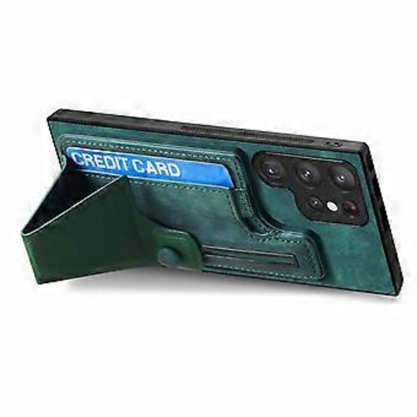 Samsung Galaxy S25 Ultra -kotelo korttipaikalla ja jalustalla, retro nahkainen takakansi - Vihreä (Vihreä)