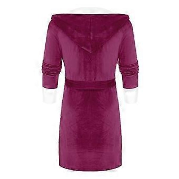 Fleece Badrocka Dam Kvinna Mjuk Dressing Gown Huvad Fluffy Handduk Lång Badrock (L Ros Röd)