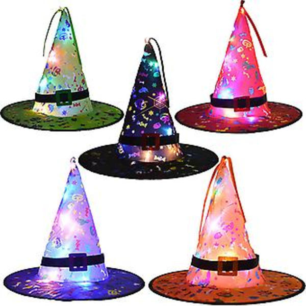 Halloween Glødende Heks Hat Med LED Lys Udendørs Ophængning Træ Glødende Hatte Hjemmefest Dekoration Cosplay Kostume Rekvisitter (Grøn Med Lys)