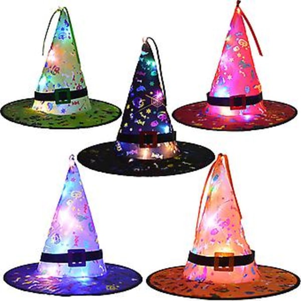 Halloween-hatt med LED-ljus för utomhusupphängning i träd, lysande hattar för hemfestdekoration, cosplay-kostymrekvisita (grå utan ljus)