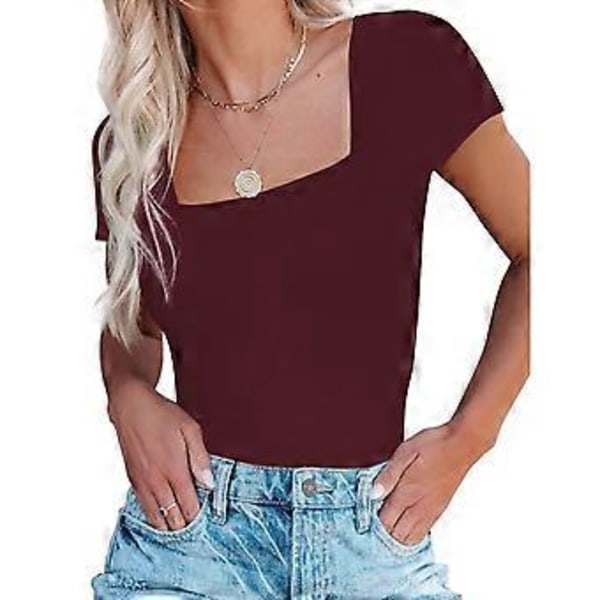 Lyhythihainen Body Naiselle Elegantti Slim Fit Yksivärinen Napit Cocktail Partylle (2XL Burgundi)