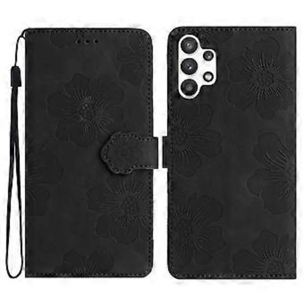 För Samsung Galaxy A32 5G/M32 5G PU Läder Plånboksfodral Blommor Tryck Telefonfodral med Ställ (Stil E)