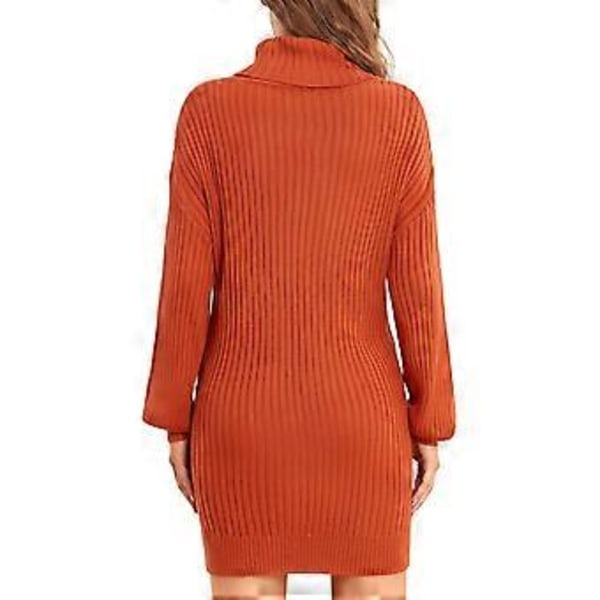 Kvinnors Turtleneck Stickad Klänning Höst Vinter Casual Lös Lång Puffärm Ribbstickad Pullover Klänning (M Ljus Kaffe)