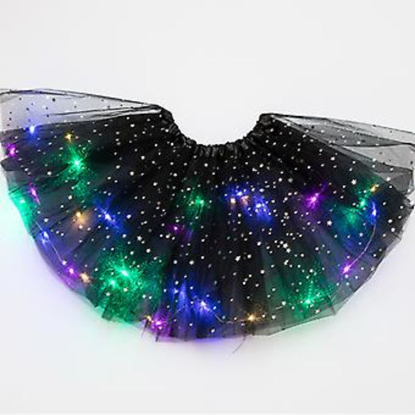Piges Tutu Skørter Baby Sequin LED Lys Op Pettiskirt Ballet Tøj Lysende Fancy Dress Glitrende Tulle Skørt (Sort)