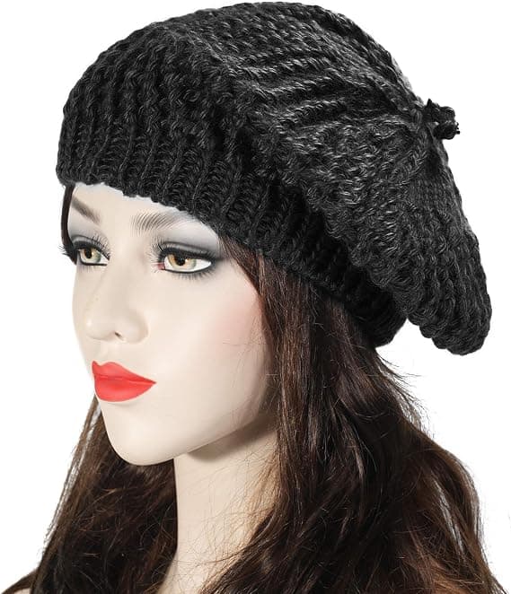 Vinter Dam Kabel Stickad Beret Flätad Baggy Ull Varm Mössa