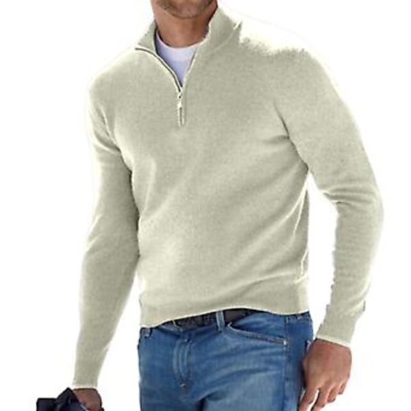 Mænd Efterår Vinter Trøje Lynlås Stående Krave Halsbeskyttelse Langærmet Ensfarvet Casual Blød Mænd Varmt Top (3XL Lyselilla)