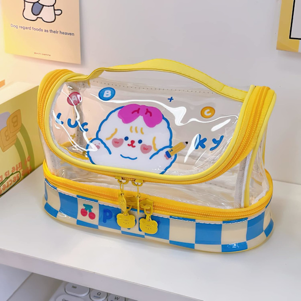 (Gul)…Kawaii Æstetisk Sød Klar Transparent Blyantsætui Taske Stor Kapacitet Stationery Pung Boksholder Organizer Af