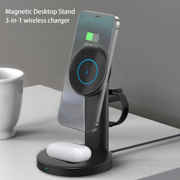 1 Set Wireless Charger Qi Standard Magnetic Smart Chip Fast Charging Vertical 3-in-1 Creative Wireless Charger Compatible Apple City