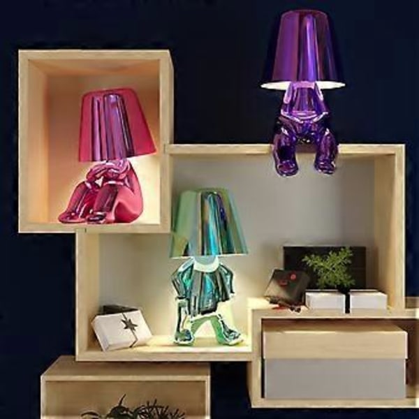 Thinker Karakter Dekorationsbordlampe Kreativ Lille Guldfigur Led Bordlampe Berøringsstyret Dæmpbar Jern Harpiks Skrivebordslampe (Mr WHY Multifarvet)