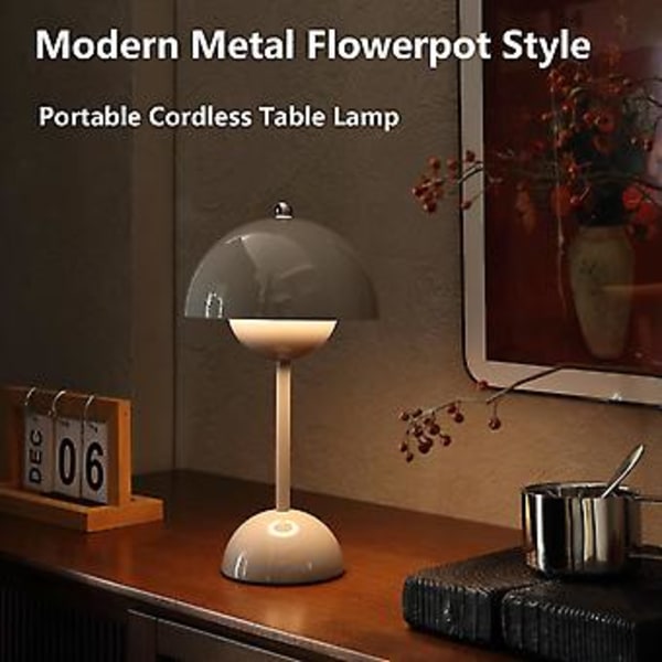Flowerpot Trådløs Bordlampe, Trådløs Touch Bordlampe, Dæmpbar Genopladelig Svampebordlampe, Lille Sengelampe -GSLA Grå