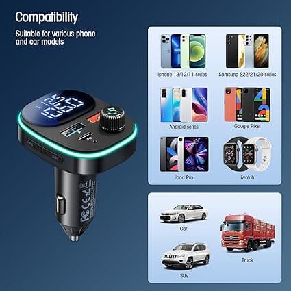 Bluetooth FM-sender, PD(30W) og QC 3.0 bil Bluetooth-adapter, Bluetoot