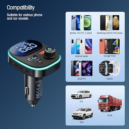 Bluetooth FM-sender, PD(30W) & QC 3.0 bil Bluetooth-adapter, Bluetoot