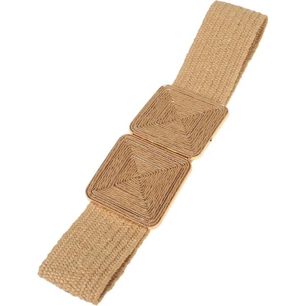 Raffia bälte stretchigt bälte för kvinnor, symmetriskt spänne halm brett vävt bälte för klänning, sommar elastiskt midjeband