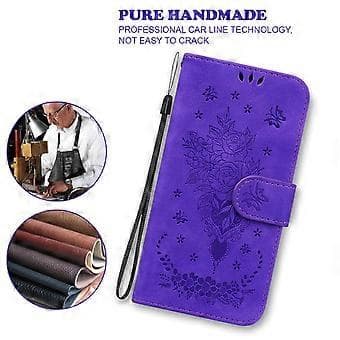 Til Nokia C12 4G/C12 Plus/C12 Pro Telefon Stand Case Rose Sommerfugl Præget PU Læder Wallet Shell(Style E)