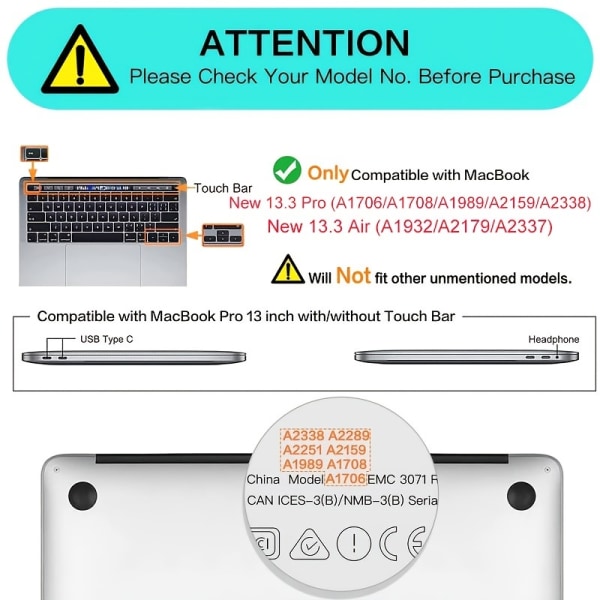 1 PC Dator Laptop Fodral Mattmålad Skyddsfodral För MacBook Air133/ MacBook Pro 133 Silverren A1706A1708A1989A2159A2338