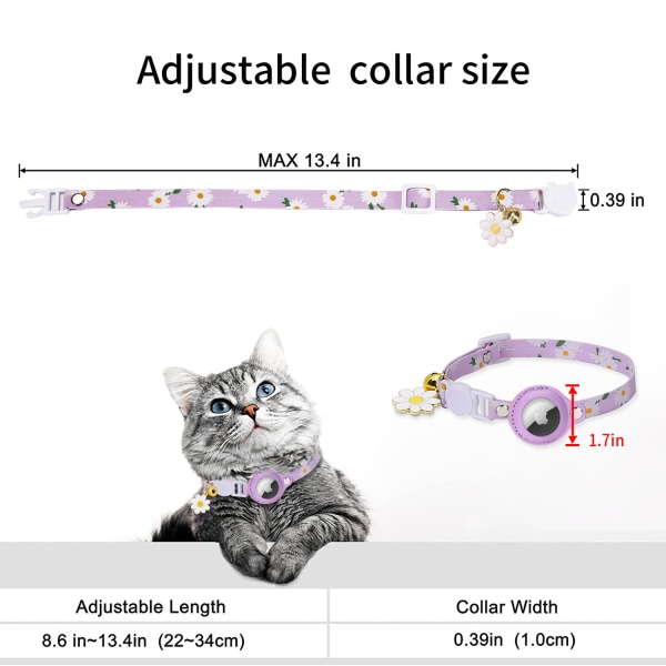 1st Green Cat AirTag Collar, printed justerbart AirTag Cat Collar