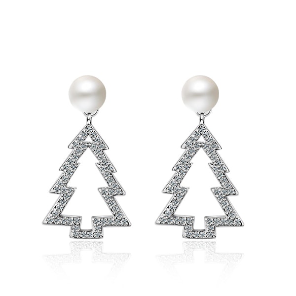 Silver Earrings for Christmas - Christmas Spruce / Strass Silver