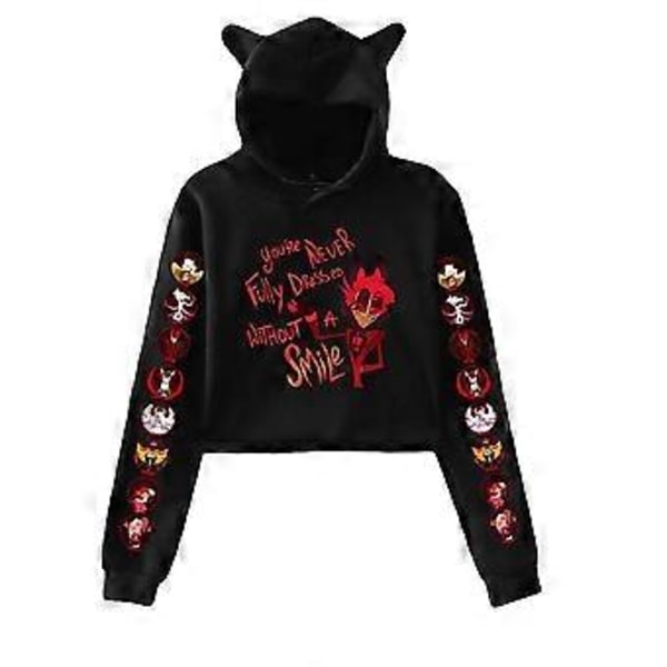 Korte Hættetrøjer Kvinder Hazbin Hotel Dame Sweatshirt Træningsdragt Langærmet Kvindelig Cropped Top Mode Koreansk Tøj Harajuku(XXL hvid)