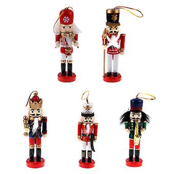 5 st 12 cm Trä Nötkrackare Soldat Glad Jul Dekoration Hängande Ornament