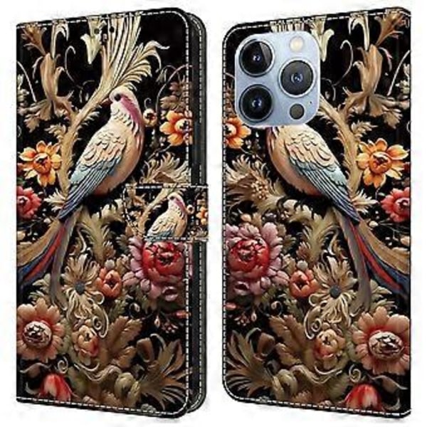 Til iPhone 16 Pro Max Cover PU Læder Wallet Flip Cover med Støttefunktion (Style D)