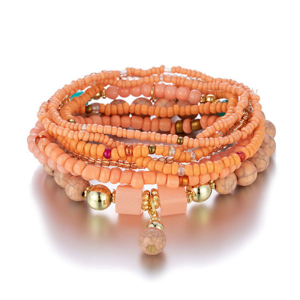 6 stk. Bohemian Stakbare Perle Armbånd Multilag Elastiske Armbånd