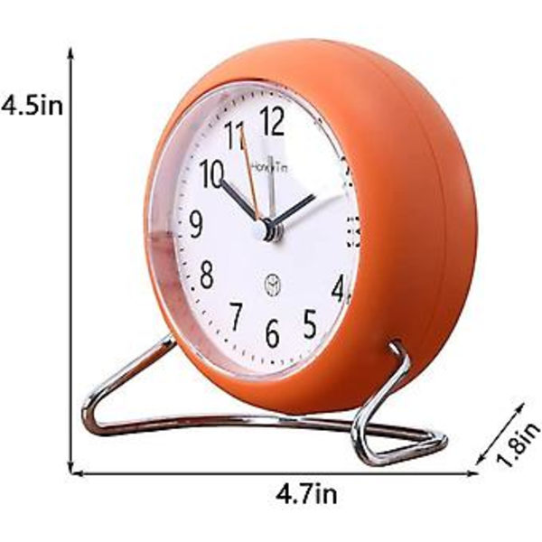 4 Tums Rund Tyst Väckarklocka, Batteridriven, Ljusfunktion, Supertyst Väckarklocka, Enkel och Snygg Design för Skrivbord/Sovrum