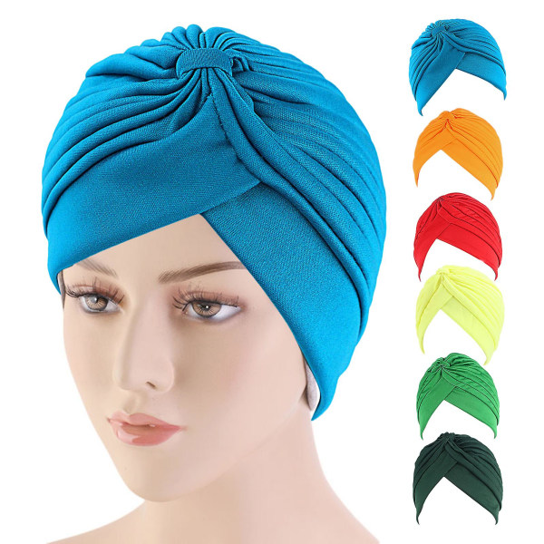 Farfi Pleated Turban Hat Breathable Stretchy Anti-uv Sun-proof No Brim Beanie Hat Party Accessories Hot  Pink