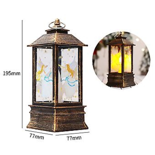 Juleflamme Lantern Nissejulepynt Lampe Jule-LED Lysende Ornament Lysestake Lampe Bronse Engel Stil BE