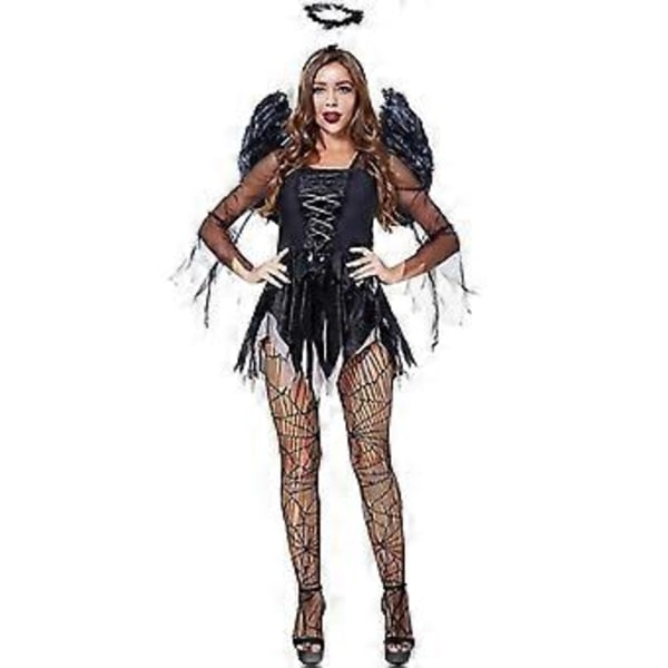 Sexet faldet engel kostume, karakter kostumer kvinders mørke engels ønske kostume til Halloween (XL grå)