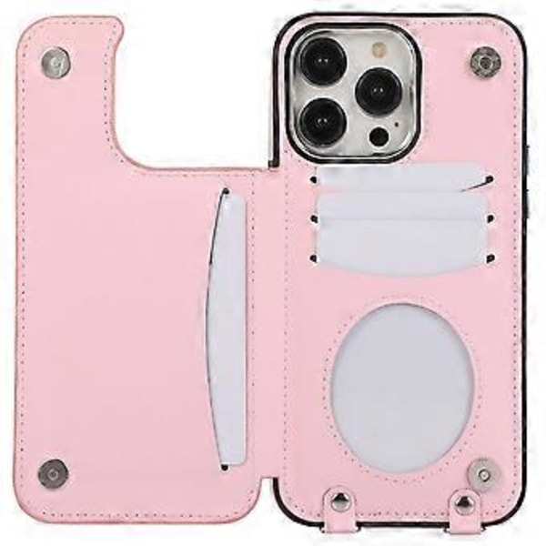 För iPhone 16 Pro Max Skal TPU+PU Läder Telefonskydd med Ringstativ och Axelrem (Stil D)