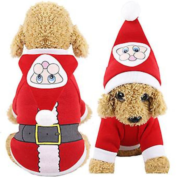 Husdjurskläder Valp Katt Hund Söt Hoodie Jumper Jul Vinter Varma Kläder (XS Svart Bälte)