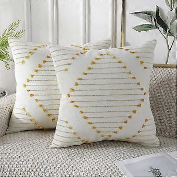 Set med 2 Boho-inspirerade Kuddfodral med fransar 18x18 tum, Dekorativa inomhus- och utomhuskuddfodral i bohemisk stil för soffa, vardagsrum, Livi