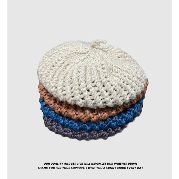 Vinter Dam Kabel Stickad Beret Flätad Baggy Ull Varm Mössa