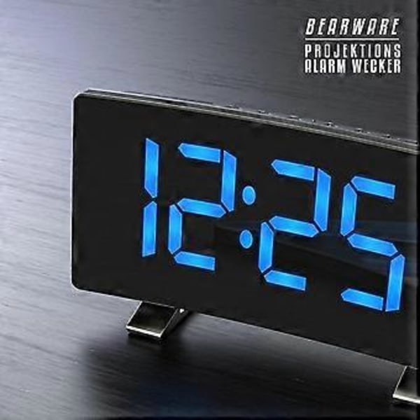 Projektionsväckarklockradio med 2 Alarm, FM-radio, Uppfällbar Projektion, Automatisk Dimmer, 15 Minneskanaler, 3 Ljusstyrkenivåer