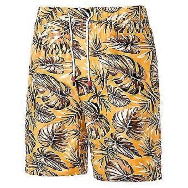 Män Hawaii Blommigt Tryckt Shorts Sommar Strand Semester Korta Byxor V (M Guld)