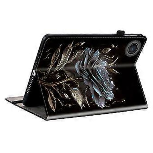Lenovo Tab TB311FU Nahkakotelo, kuvioitu, seisontatuellinen tablettisuoja korttipaikoilla (Musta Ruusu)