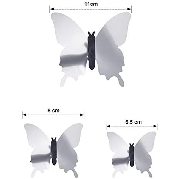 48 Stykker Butterfly Spejl DIY Kombineret 3D Sommerfugle Vægsticker