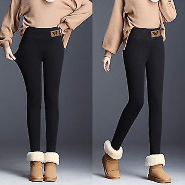 Tjocka Leggings för Kvinnor Vinter Anti-Kall Varma Strumpbyxor Plus Storlek Snöbyxor Fodrade Termiska Kläder (2XL Kitten Svart)